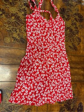 Reformation Red Floral Mini Dress with White Daisies